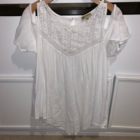 Democracy Tops - White Tee with Slit Shoulder!